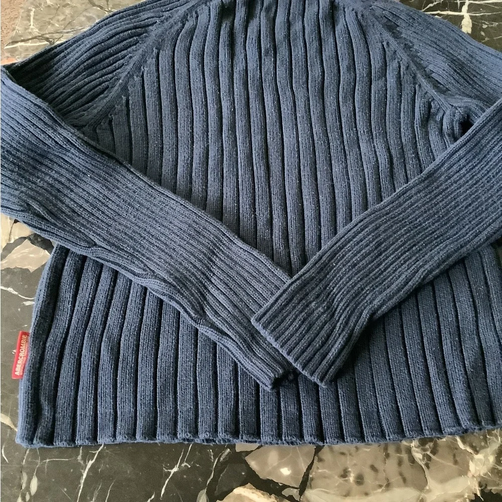 Vintage Y2K Abercrombie &Fitch men’s blue v-neck ribbed muscle sweater size m - Picture 3 of 7